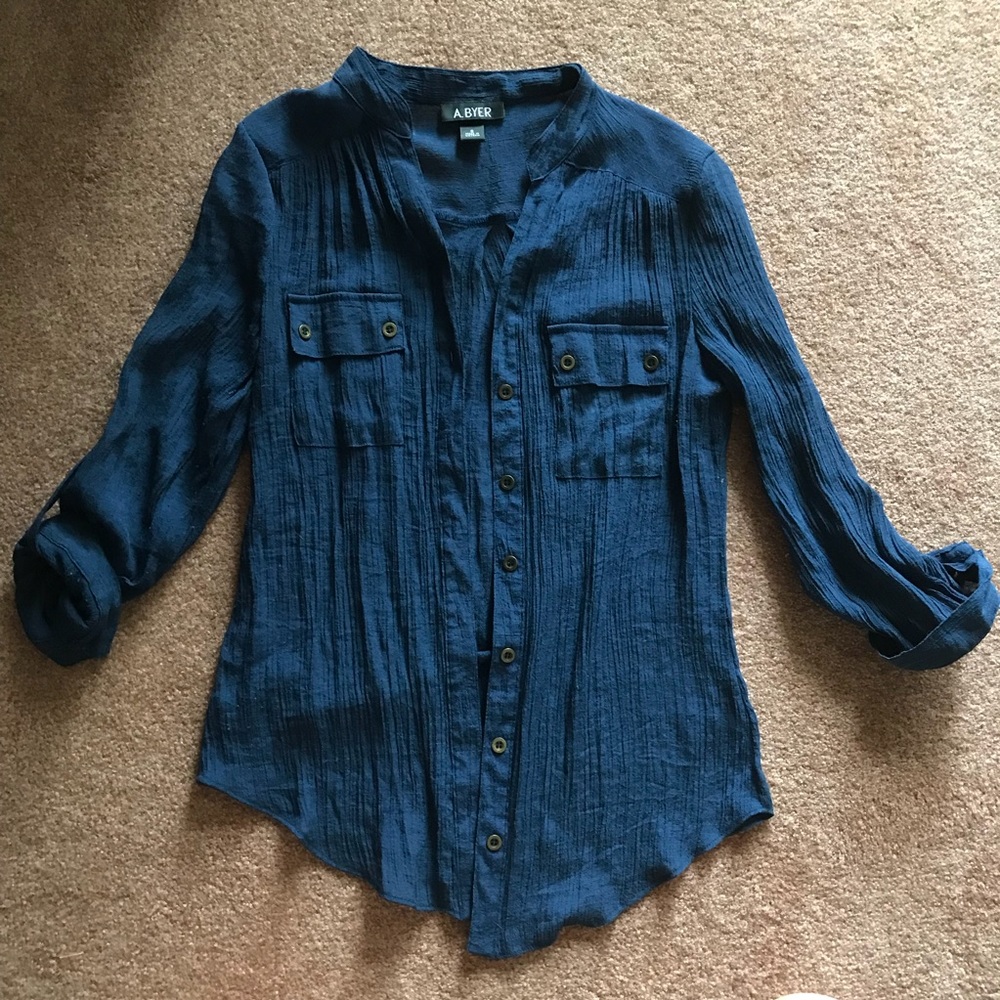 Navy blue gauze button down shirt